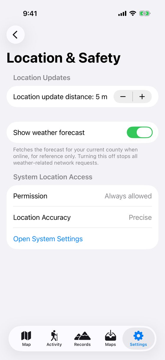 Location and Safety Settings