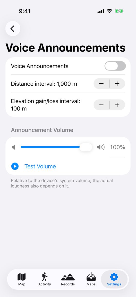 Voice Announcements Settings