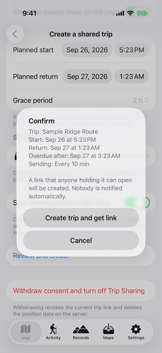 Confirm Trip Creation