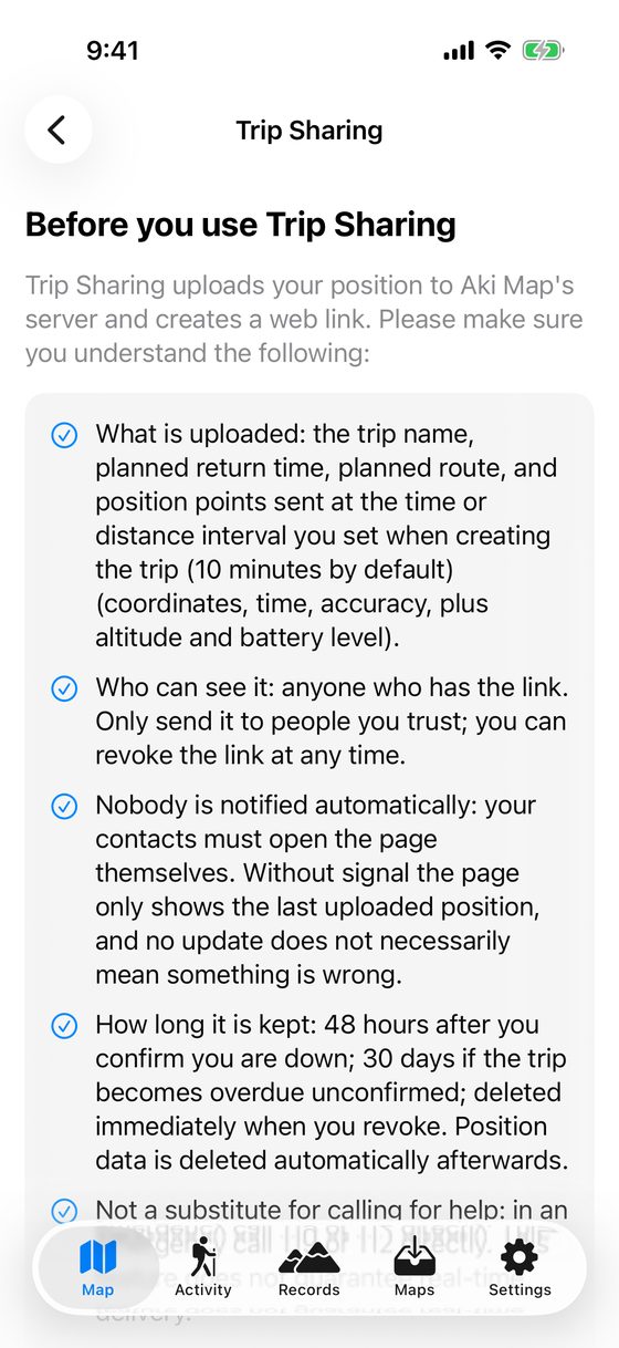 Trip Sharing Consent Statement