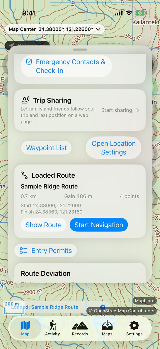 Trip Sharing Card in Info Panel