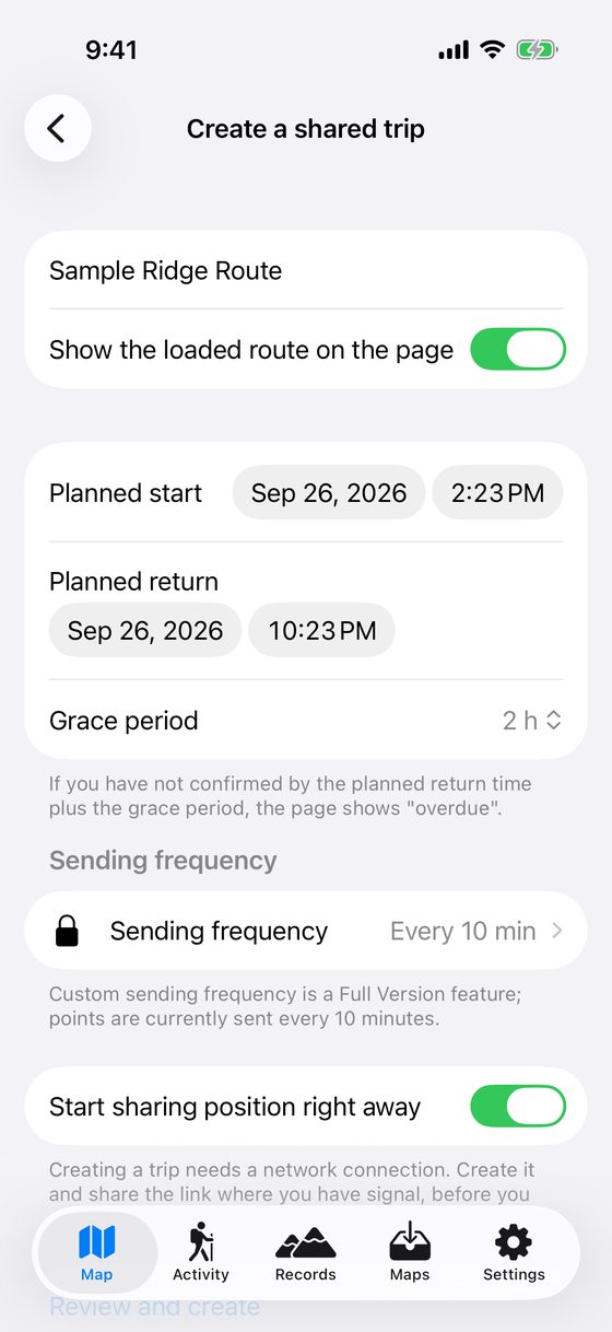 Create Trip Sharing